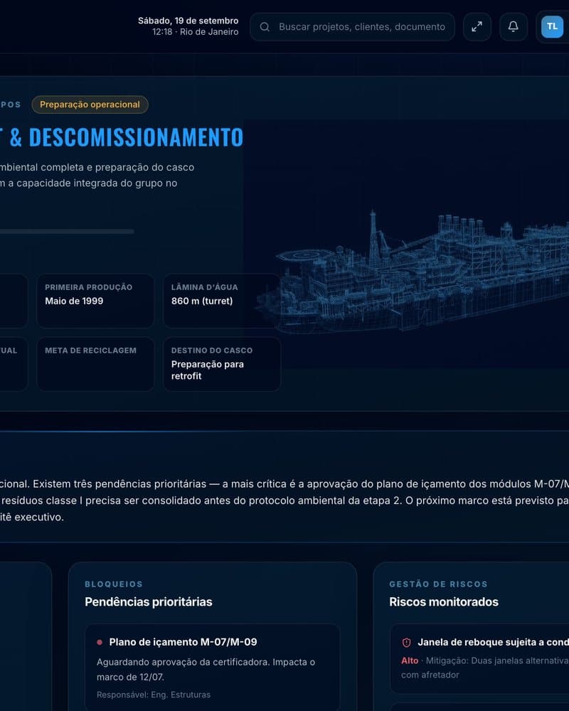 GAVEA ONE: the War Room screen of a platform retrofit project.