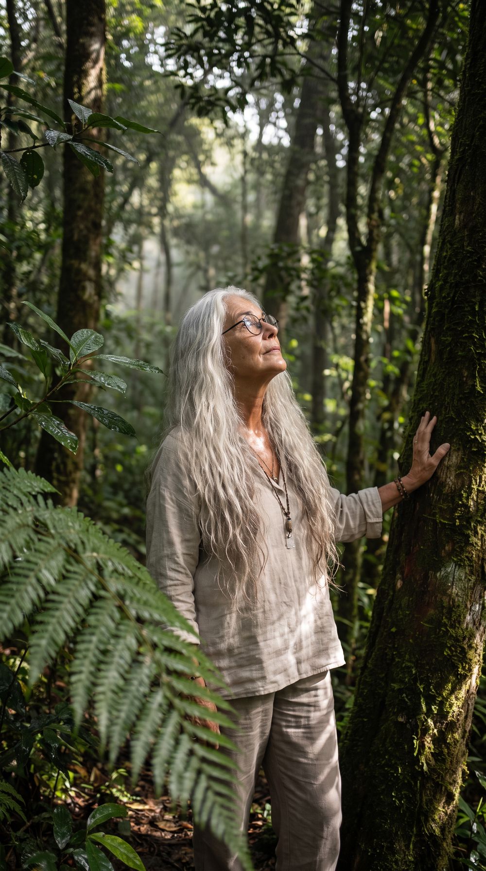 Nair walks through dense forest.