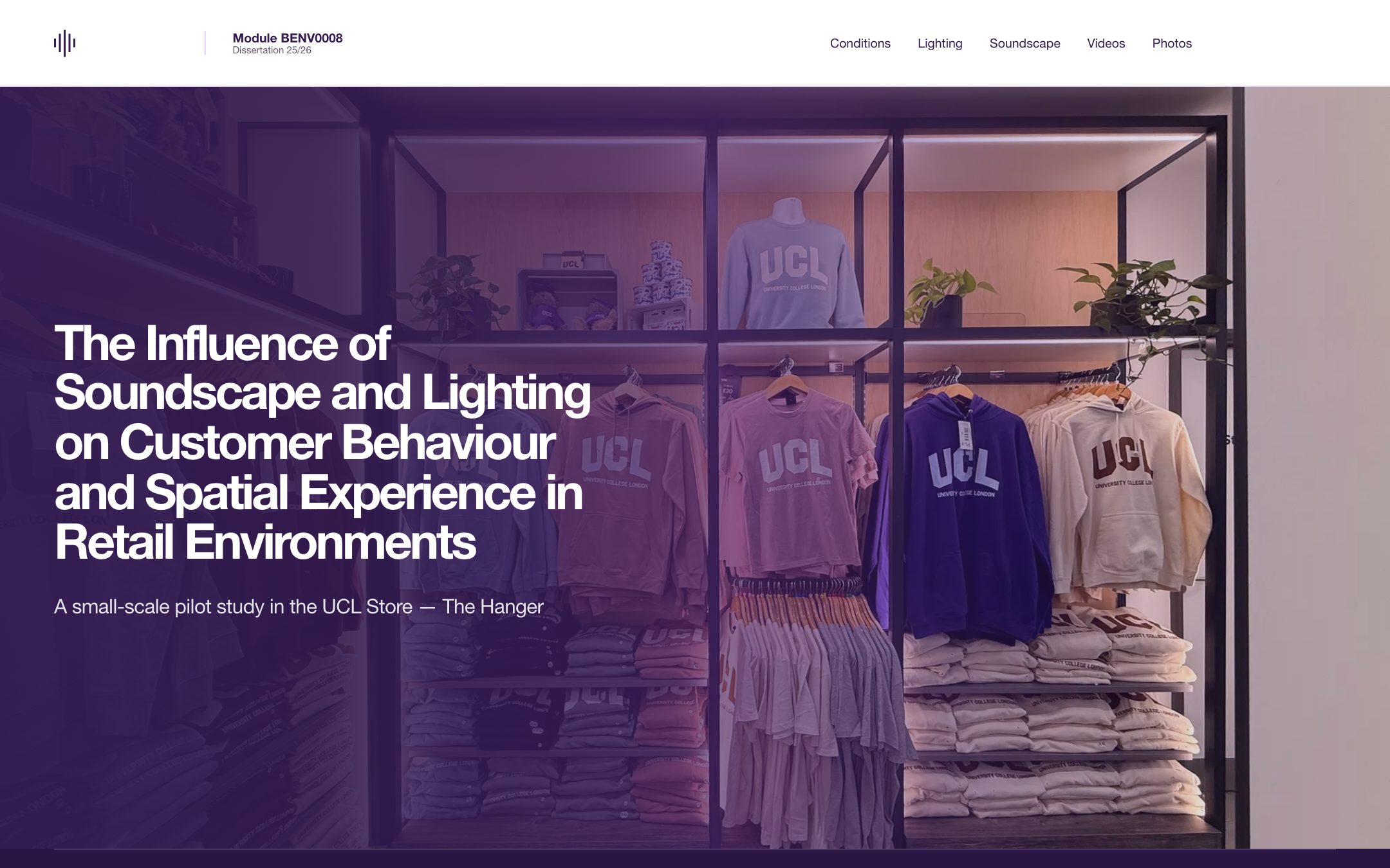 The landing page opening, with the study's title over a photo of the store.